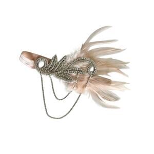 Handmade Flapper Headband Light pink feather jeweled new years party 1920s style